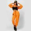 Three-Piece Cropped Sweetshirt Black Top & Logo Track Trousers (MILLIONS)