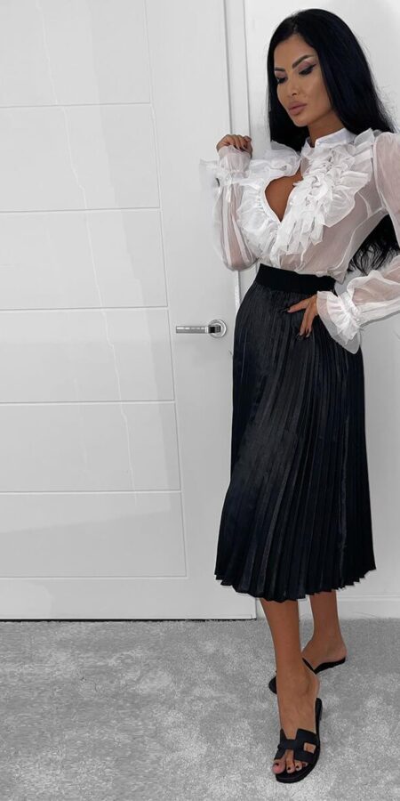 Straight plated Skirt (Mood) Black
