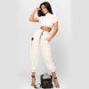 Two-Piece Cropped Logo White Top & Track Trousers (PEARL)