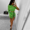 Asymmetric Blouse & ribbed-knit zipped skirt (Jennyfer) Neon Green