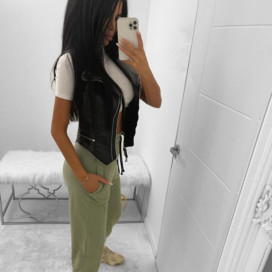 Leather Removable Zippers Vest (Tasha) Black