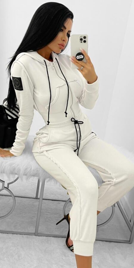 Two-Piece Sets Logo Print Hoodie & Track Trousers (KENDALL) White